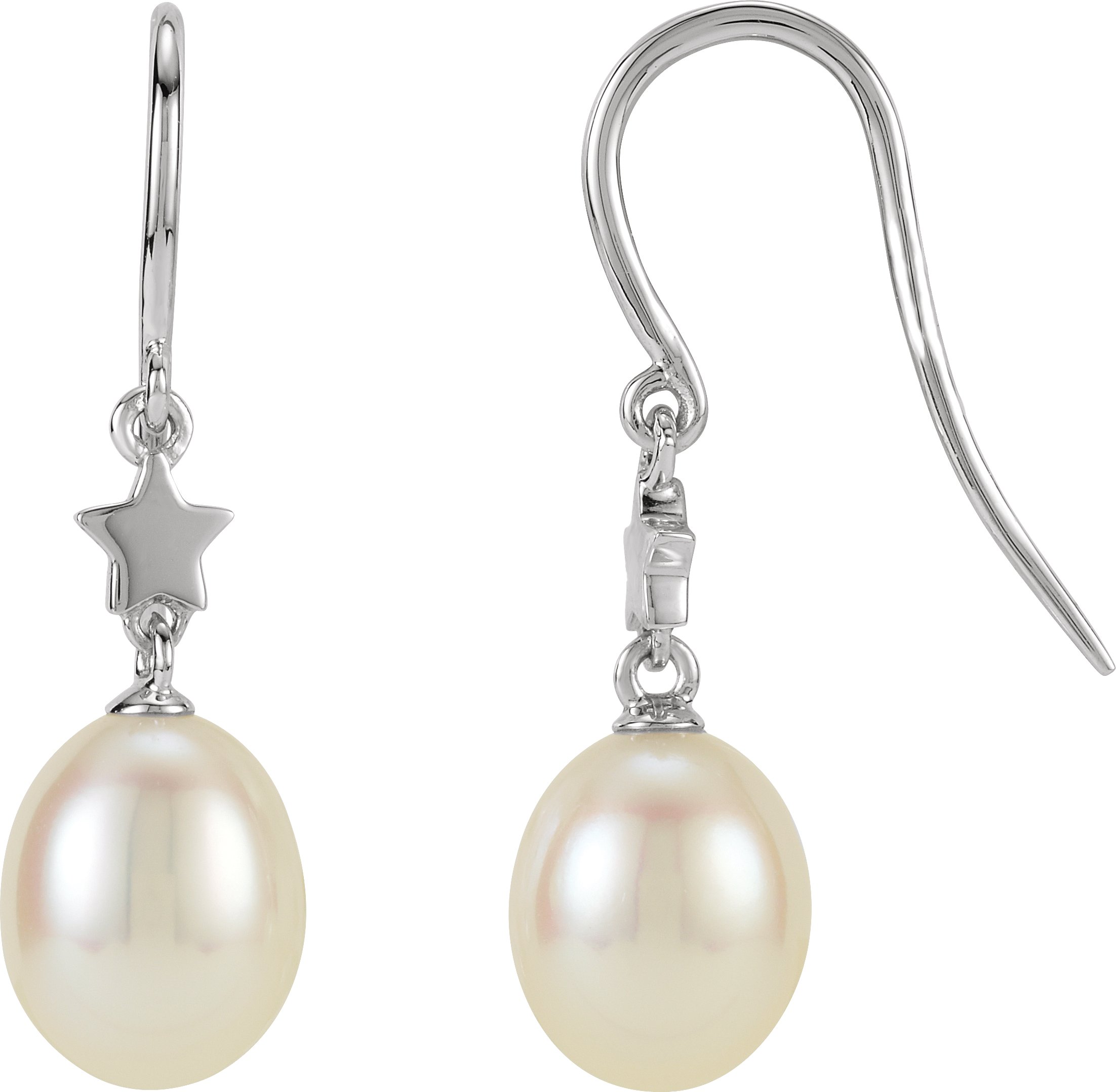 14K White Freshwater Cultured Pearl Star Dangle Earrings Ref. 4515950