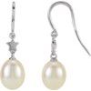 14K White Freshwater Cultured Pearl Star Dangle Earrings Ref. 4515950