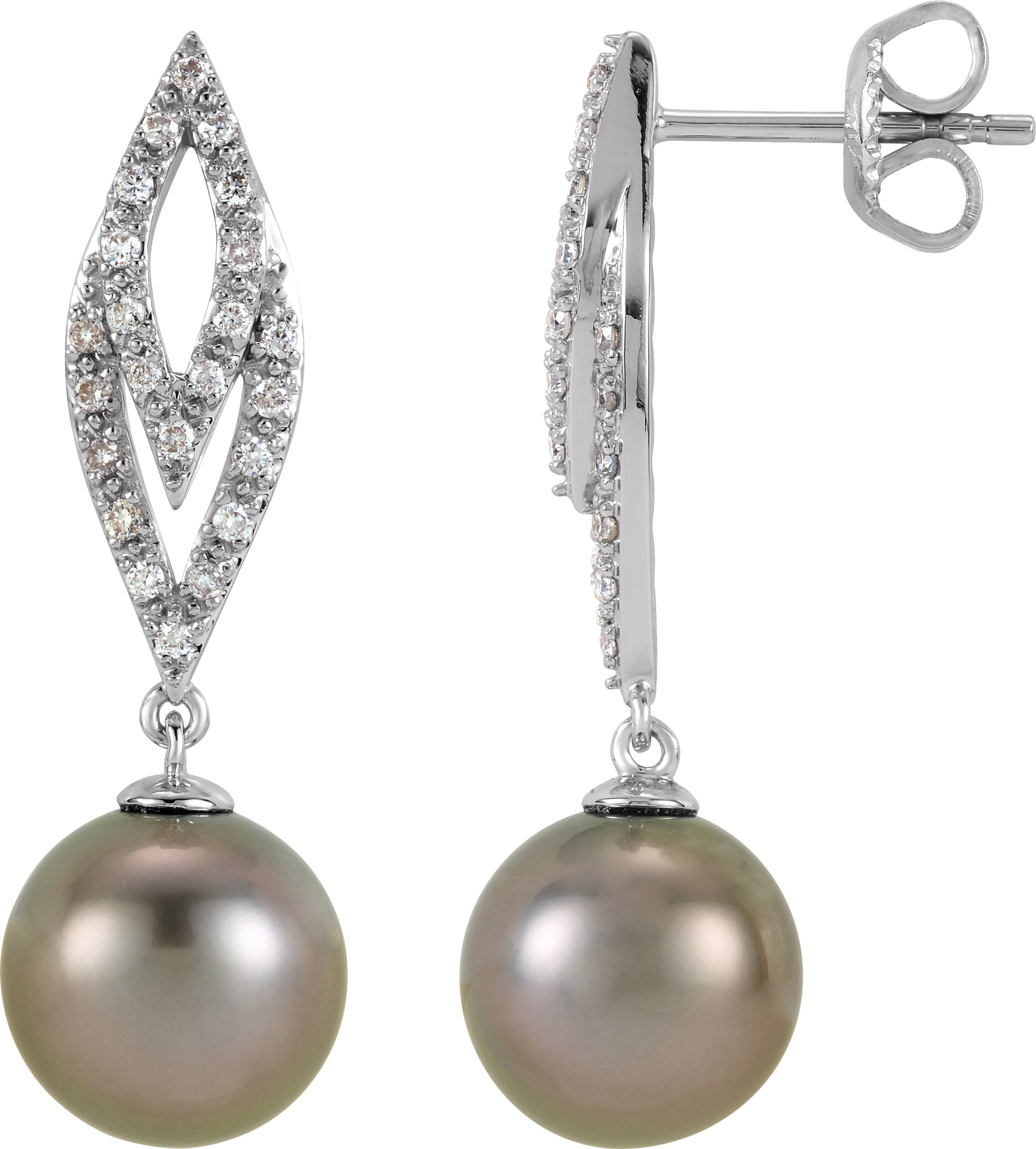 14K White Tahitian Pearl and .25 CTW Diamond Earrings Ref. 4468278