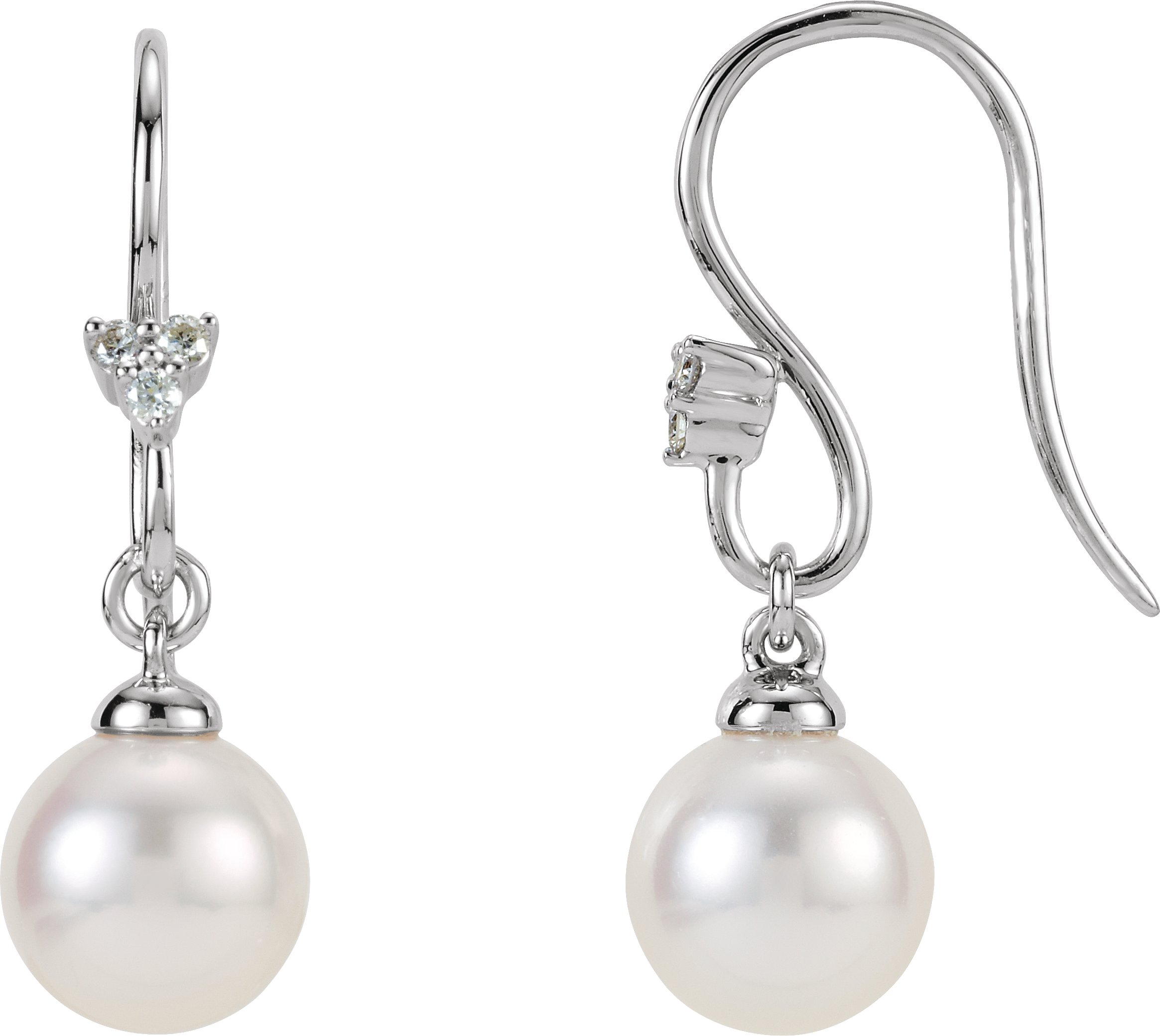 14K White .05 CTW Diamond and Freshwater Cultured Pearl Dangle Earrings Ref. 4468179