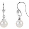 14K White .05 CTW Diamond and Freshwater Cultured Pearl Dangle Earrings Ref. 4468179