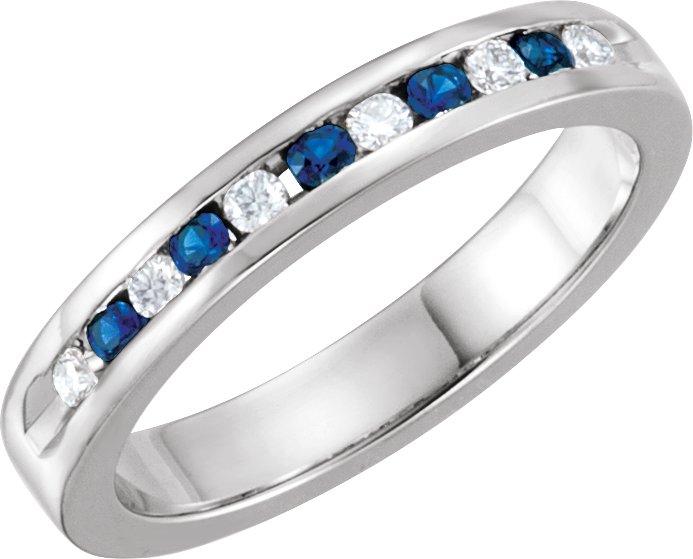 Blue Sapphire and .125 CTW Diamond Classic Channel Set Anniversary Band Ref 11741007