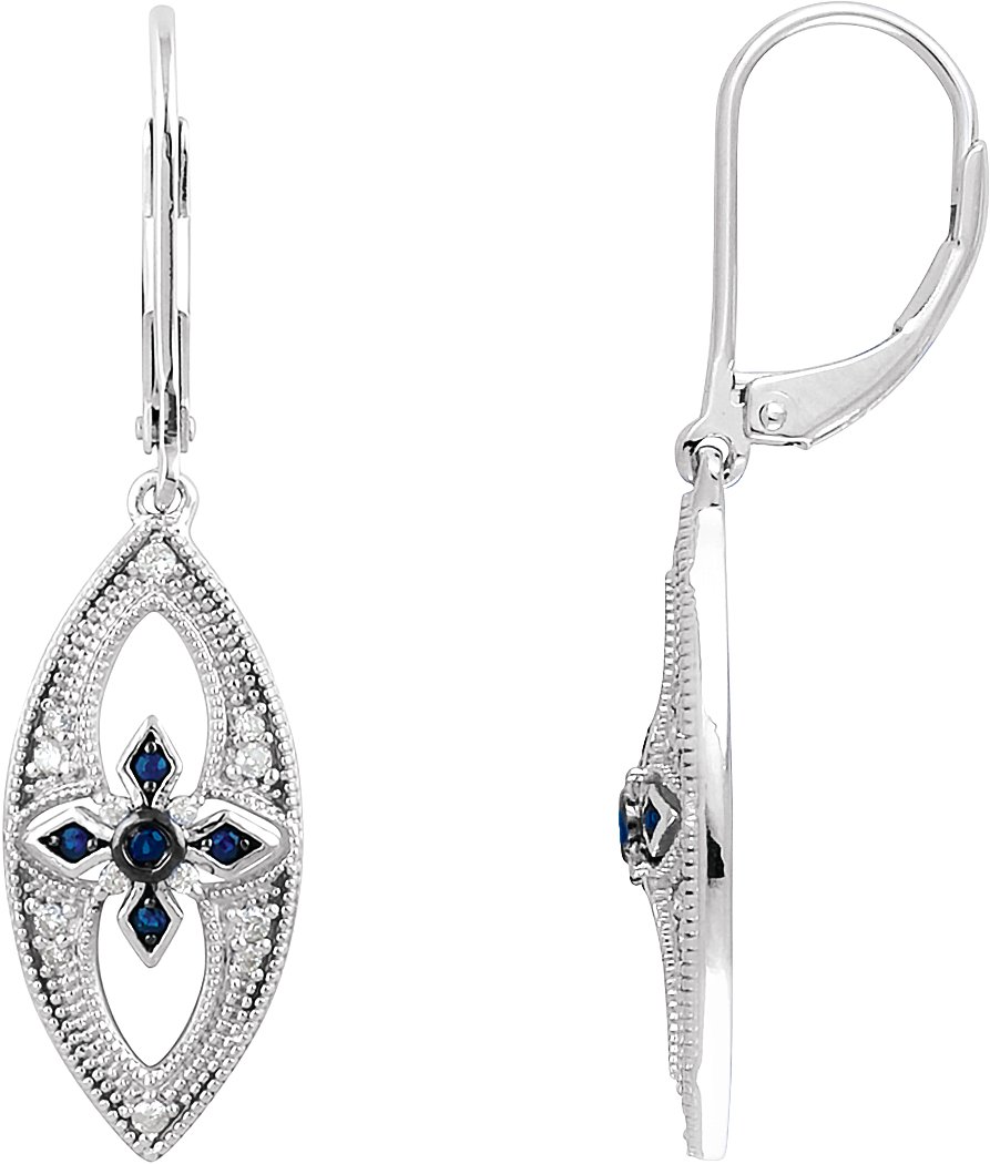 Sterling Silver Natural Blue Sapphire & 1/6 CTW Natural Diamond Earrings