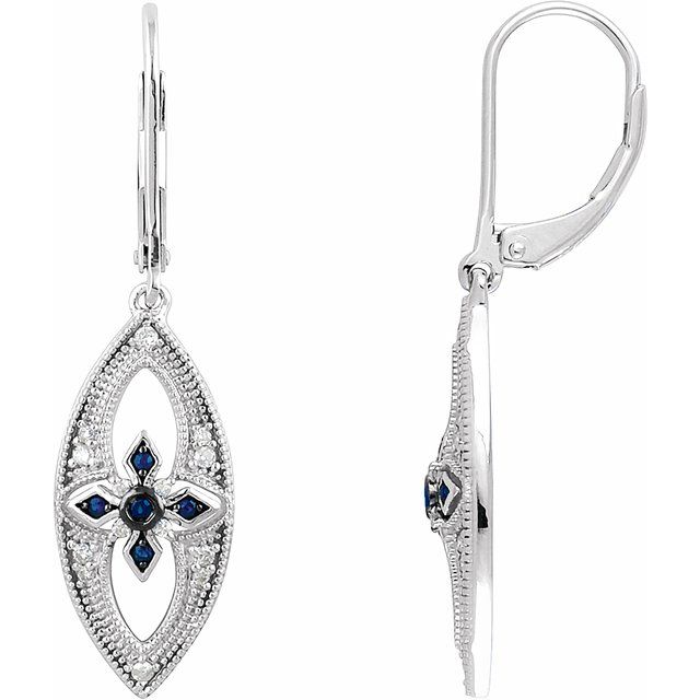 Sterling Silver Natural Blue Sapphire & 1/6 CTW Natural Diamond Earrings
