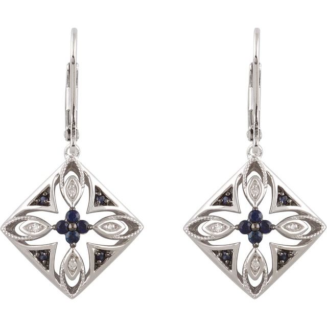 Sterling Silver Natural Blue Sapphire & .04 CTW Natural Diamond Earrings