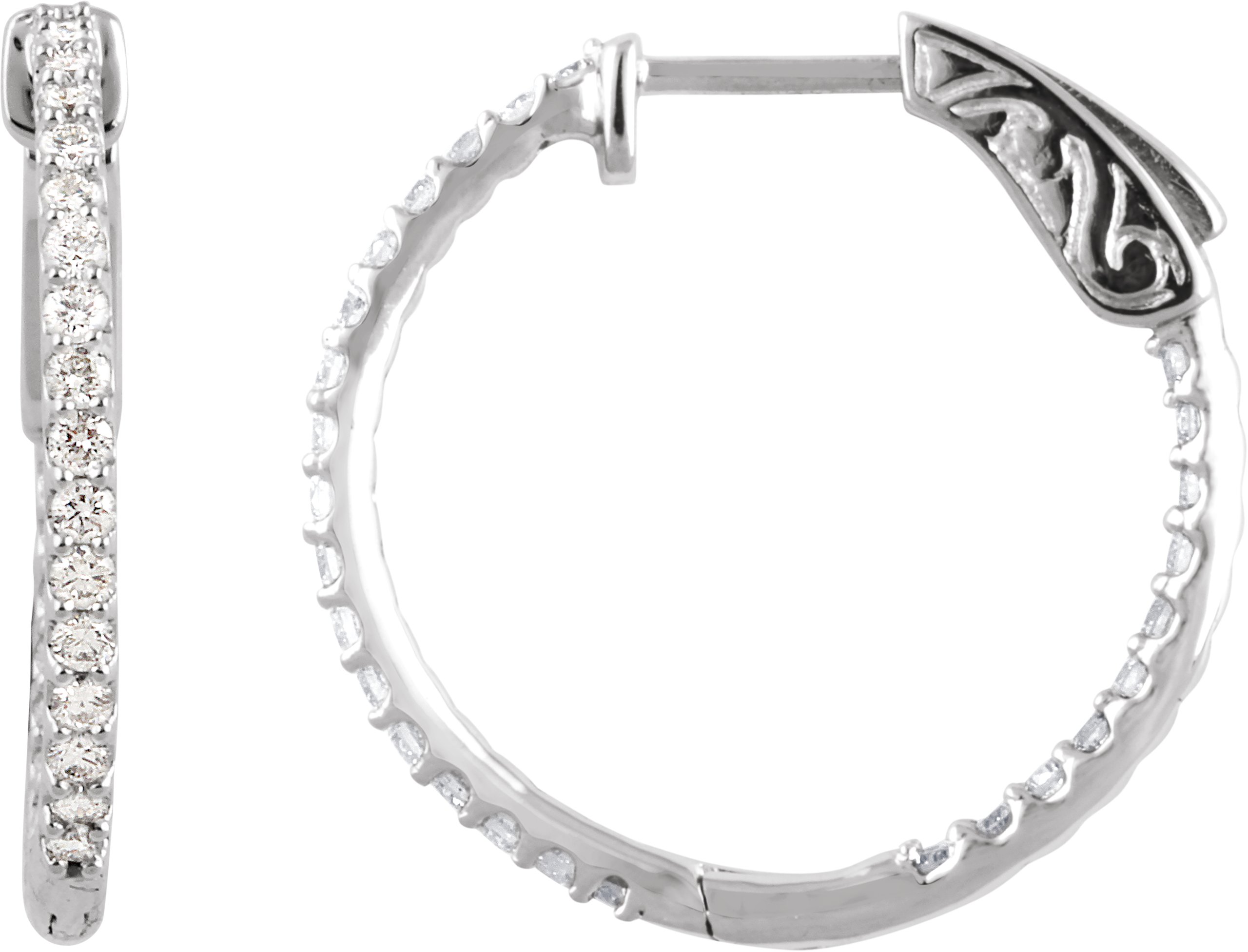 14K White 3/4 CTW Natural Diamond Inside-Outside 23 mm Hinged Hoop Earrings