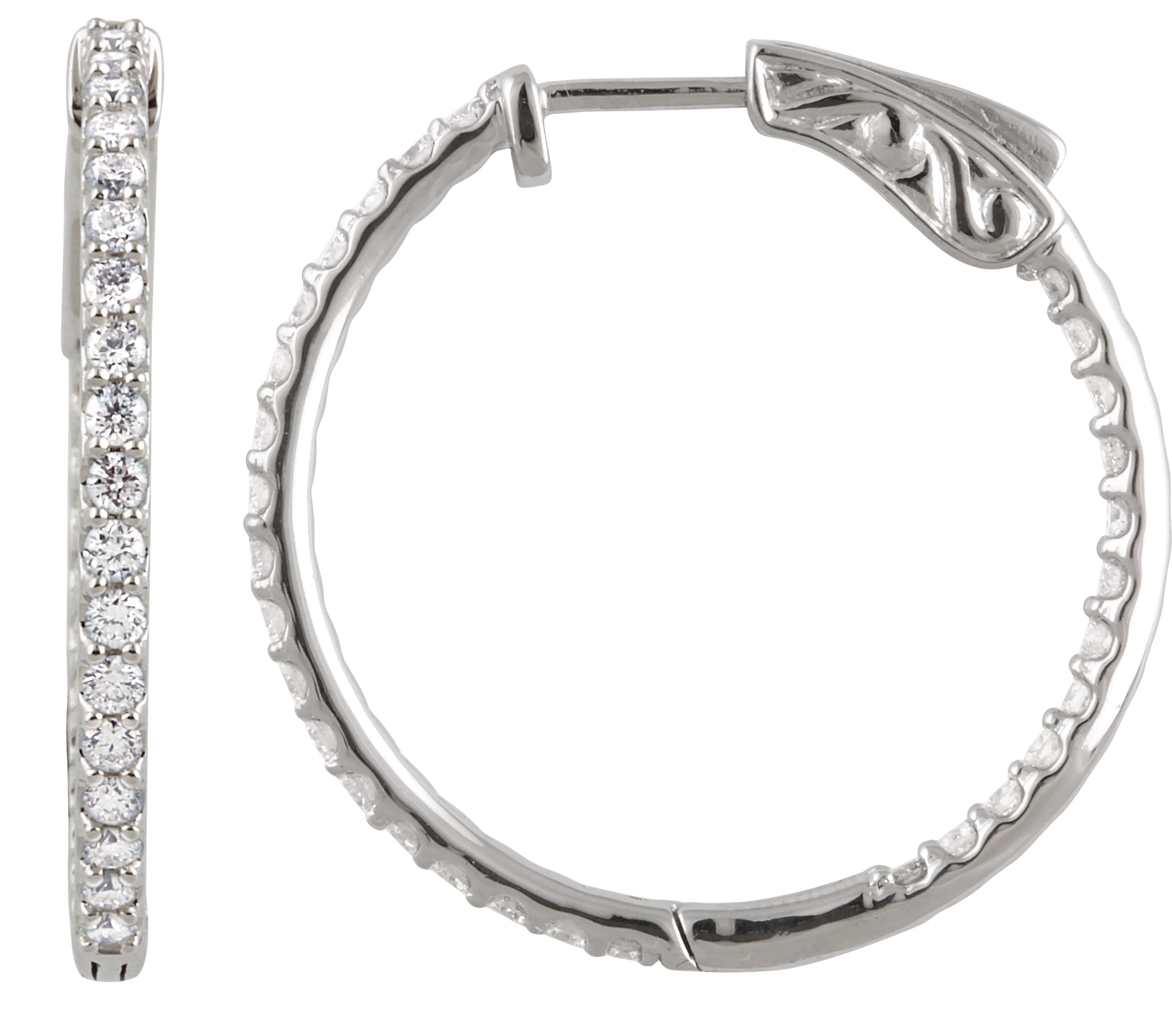 Sterling Silver Imitation White Cubic Zirconia Inside-Outside 26.5 mm Hinged Hoop Earrings