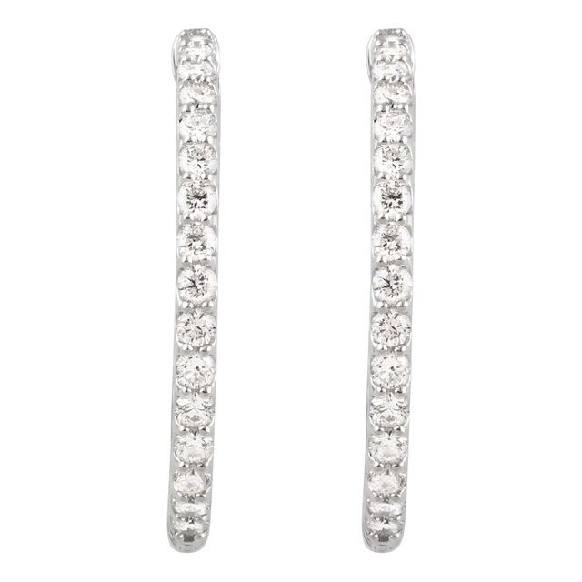 14K White 29.5 mm 2 CTW Natural Diamond Inside-Outside Hinged Hoop Earrings