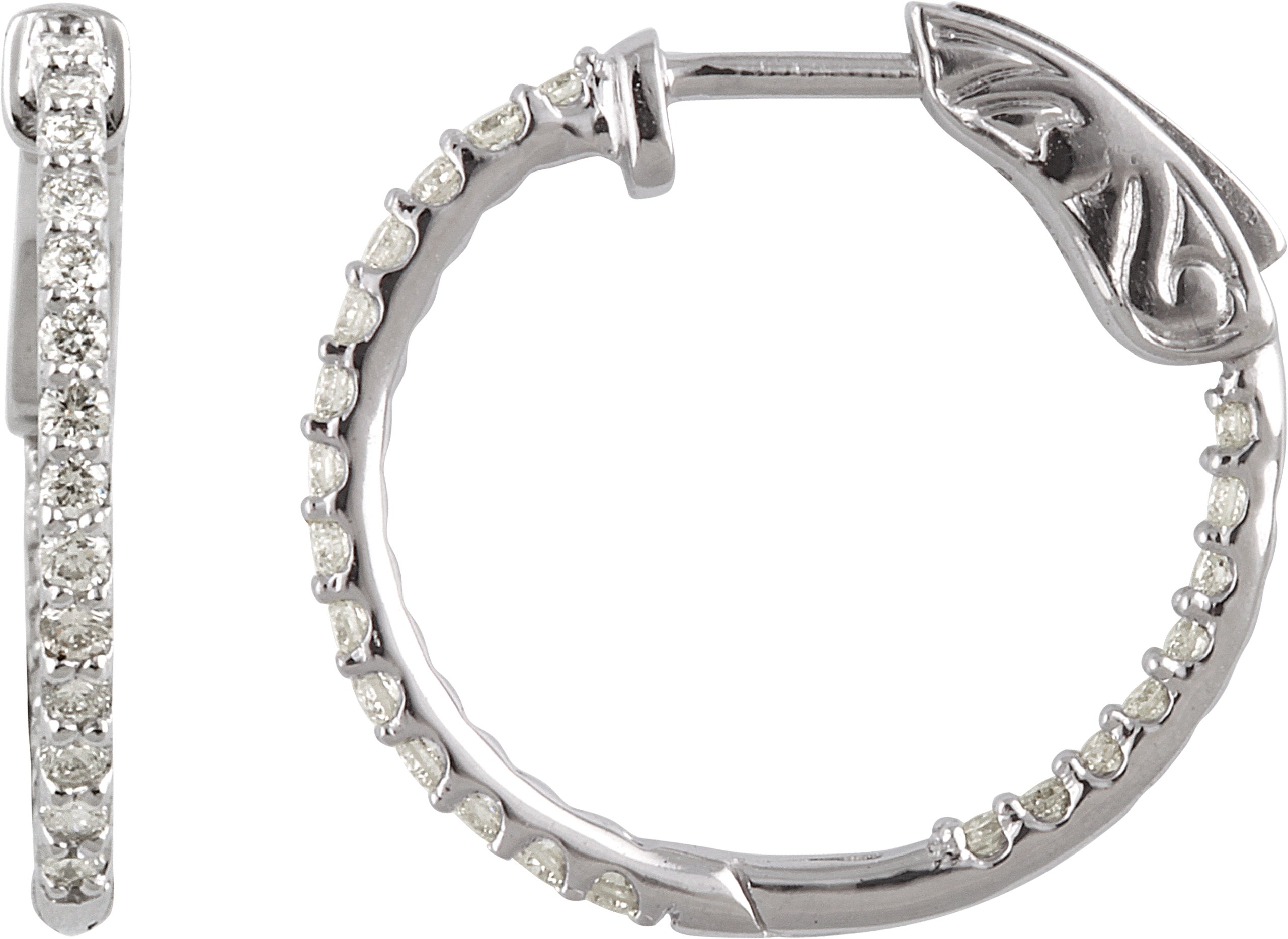 14K White 19 mm 1/2 CTW Natural Diamond Inside-Outside Hinged Hoop Earrings