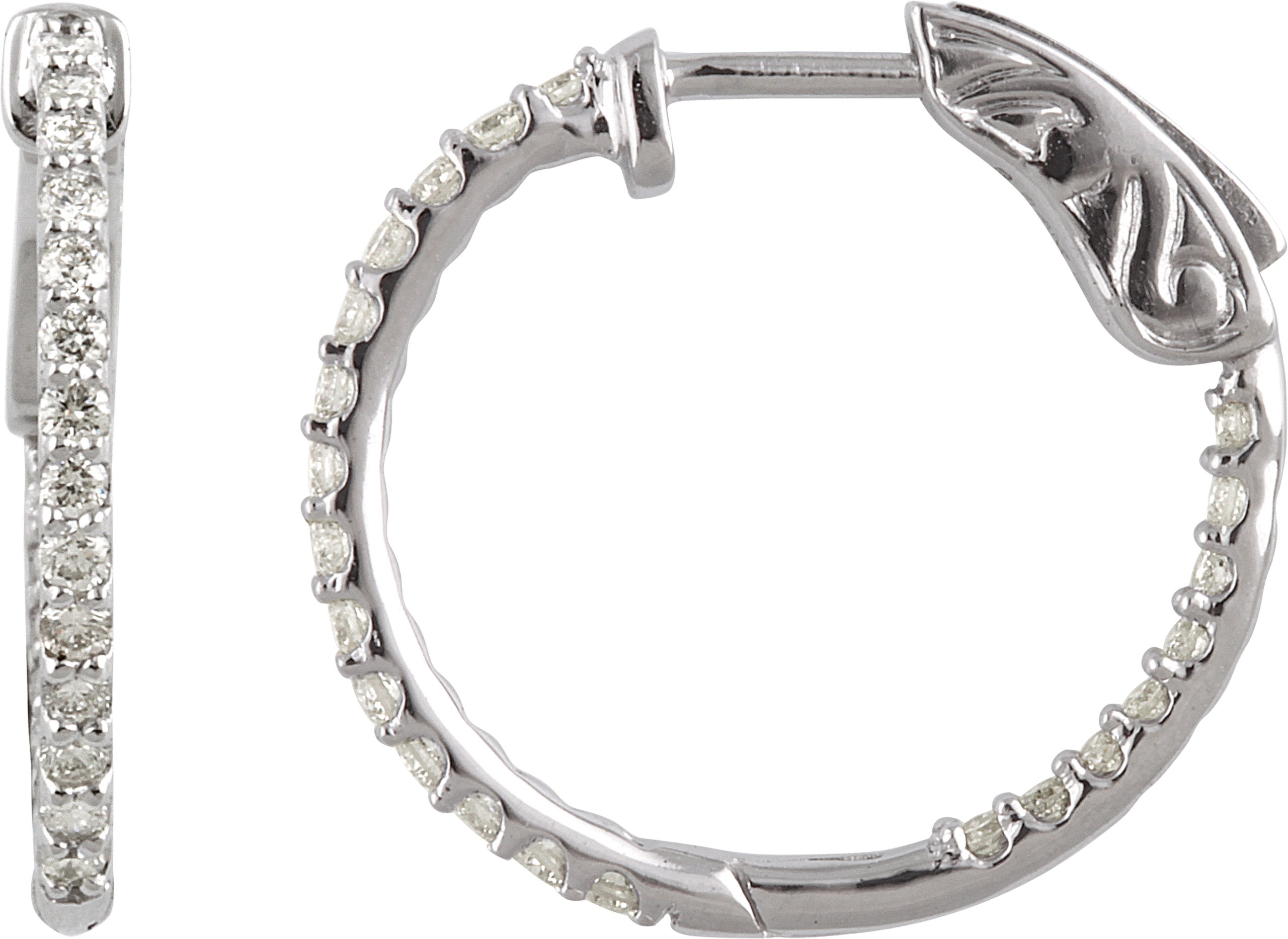 14K White 1/2 CTW Lab-Grown Diamond Inside-Outside 19 mm Hinged Hoop Earrings