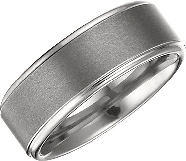 Tungsten 8 mm Satin Finished Band with Ridged Edges Size 11