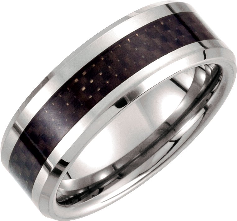 Tungsten 8 mm Beveled-Edge Band with Black Carbon Fiber Center Size 11