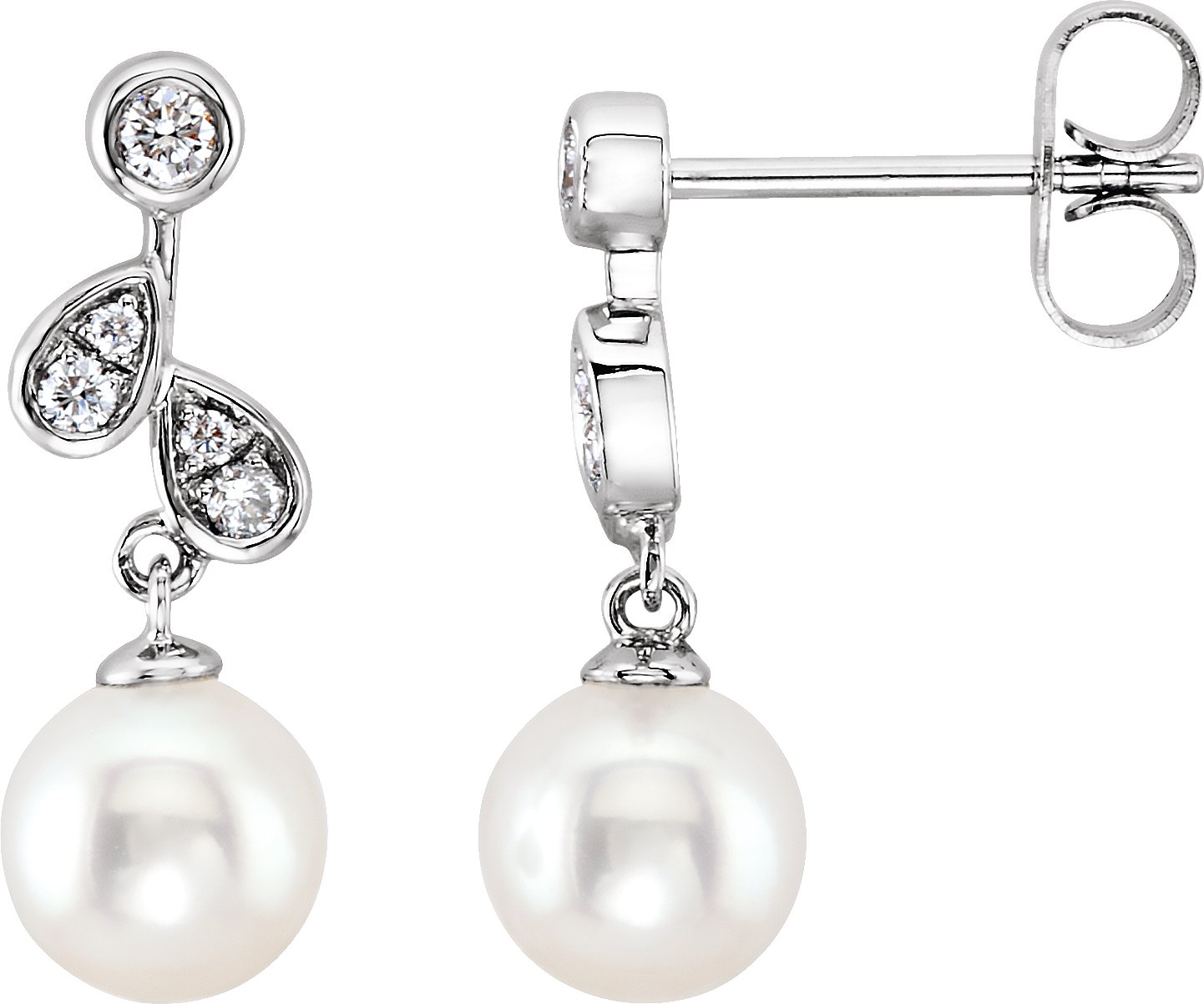 14K White Freshwater Cultured Pearl and .167 CTW Diamond Earrings Ref. 4924778