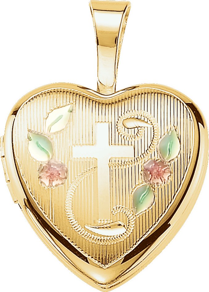 Gold Plated Sterling Silver Cross Heart Locket with Epoxy Ref. 3693799