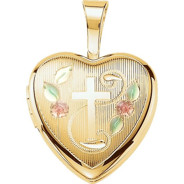 Gold Plated Sterling Silver Enamel Cross Heart Locket 