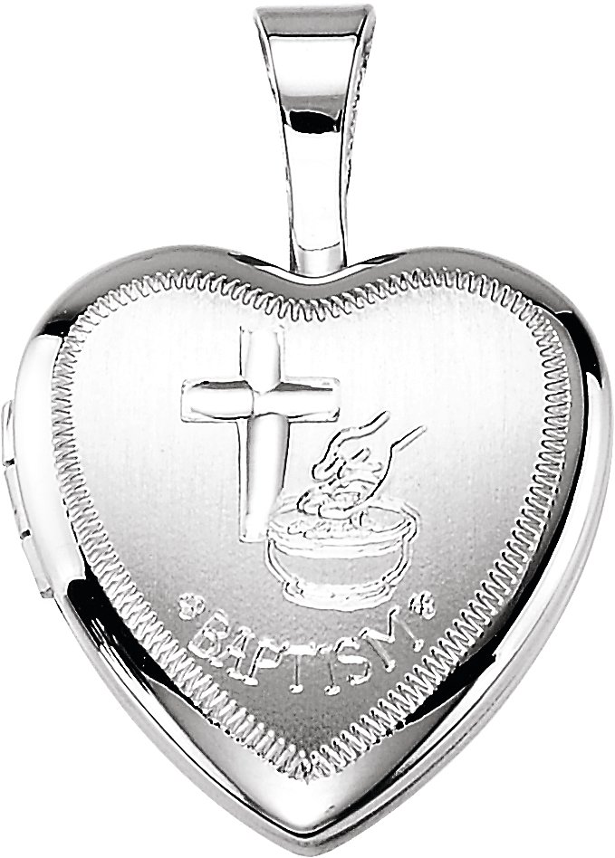 Sterling Silver 12.5x12 mm Baptism Heart Locket