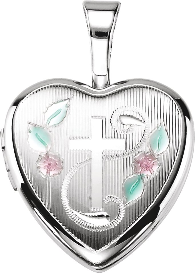 Sterling Silver Enamel Cross Heart Locket