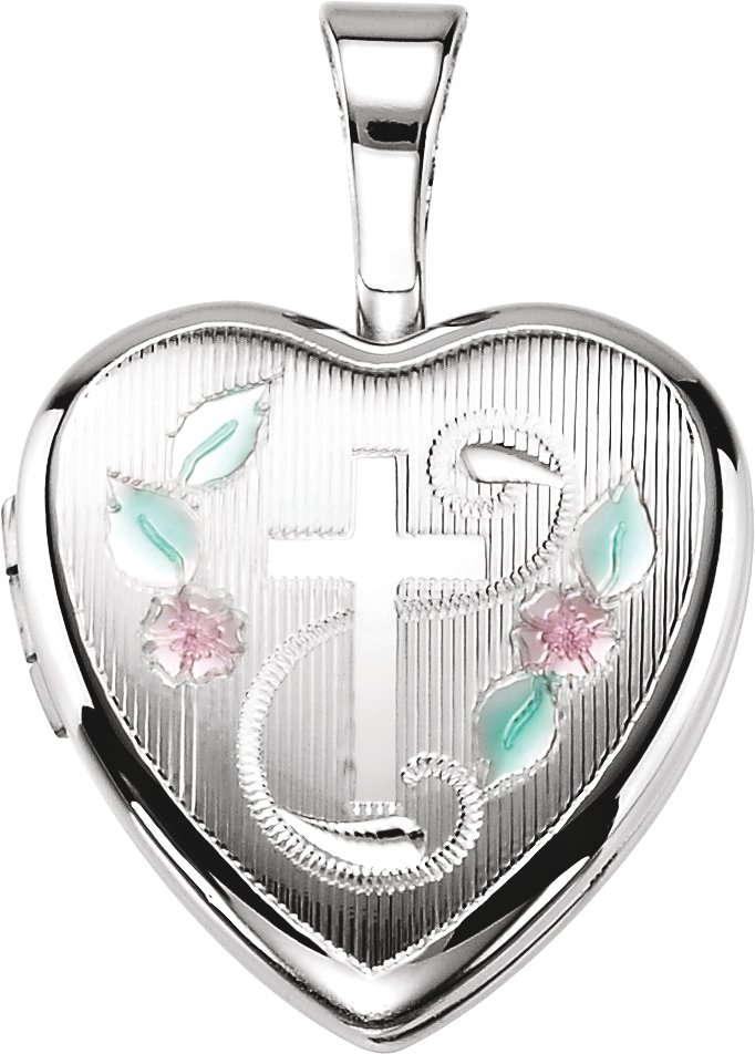 Sterling Silver Cross Heart Locket with Epoxy Ref. 3693794