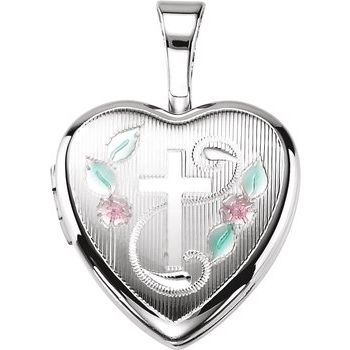 Sterling Silver Cross Heart Locket with Epoxy Ref. 3693794