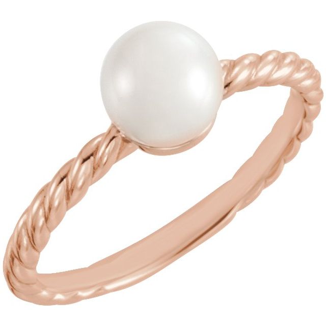 14K Rose 6.5-7 mm Cultured White Freshwater Pearl Ring