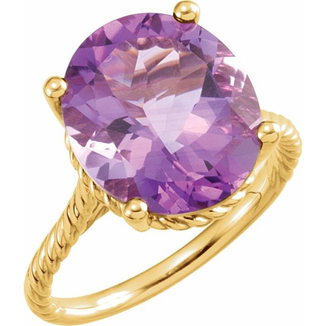 14K Yellow 14x12 mm Oval Natural Amethyst Rope Ring