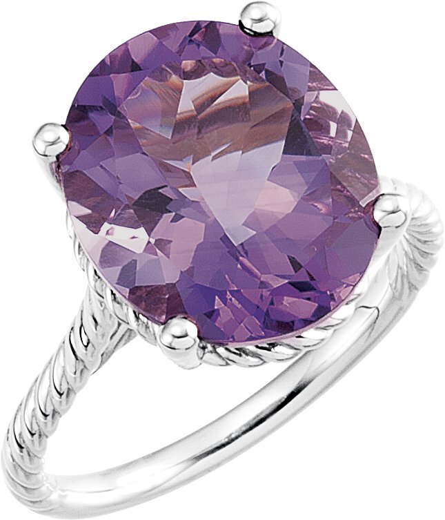 14K White 14x12 mm Amethyst Rope Ring Ref 11448407