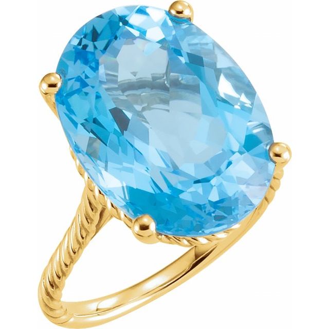 14K Yellow 18x13 mm Oval Natural Swiss Blue Topaz Rope Ring