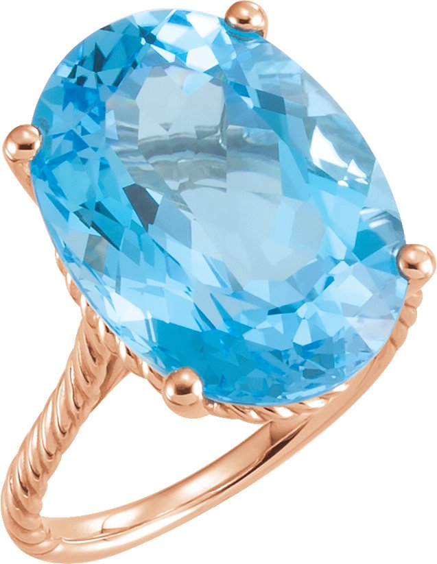 14K Rose 18x13 mm Swiss Blue Topaz Rope Ring Ref 11448461