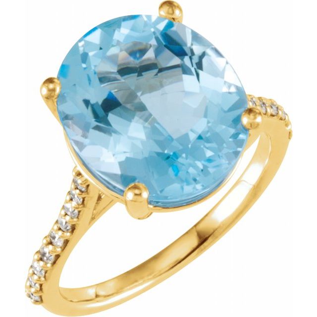 14K Yellow Natural Sky Blue Topaz & 1/4 CTW Natural Diamond Ring 