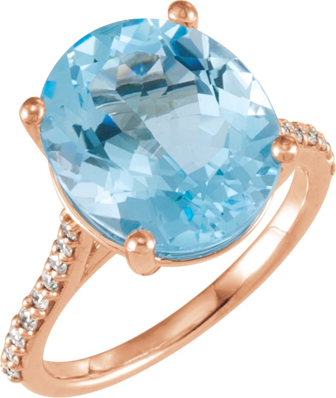 14K Rose Natural Sky Blue Topaz & 1/4 CTW Natural Diamond Ring 