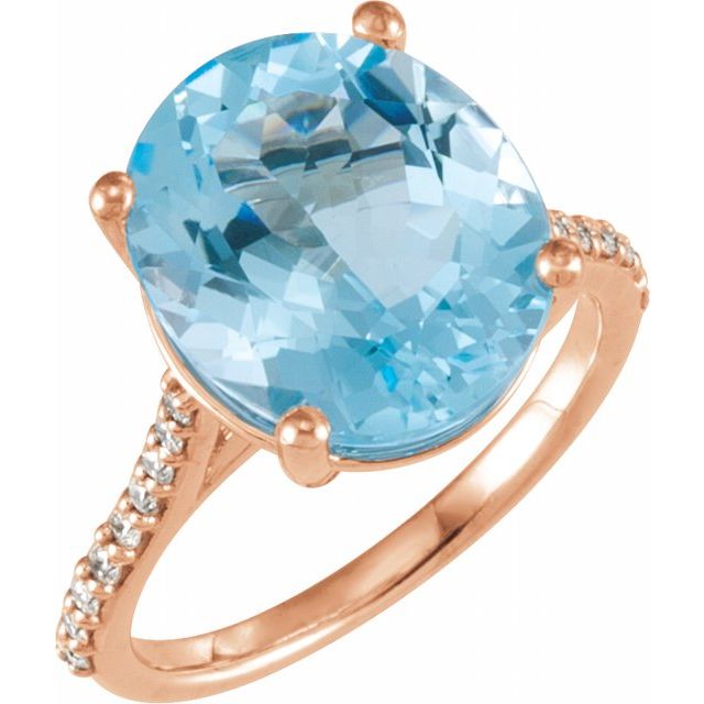 14K Rose Natural Sky Blue Topaz & 1/4 CTW Natural Diamond Ring 