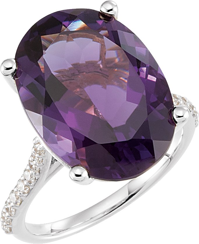 14K White Natural Amethyst & 1/4 CTW Natural Diamond Ring 