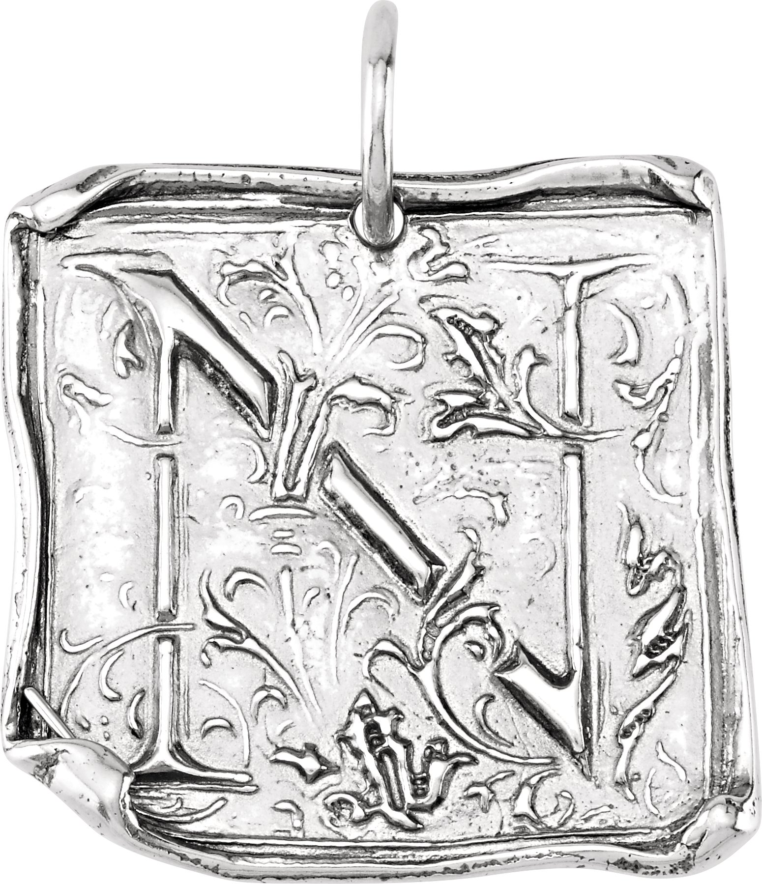 Sterling Silver Posh Mommy® Initial N Vintage-Inspired Pendant