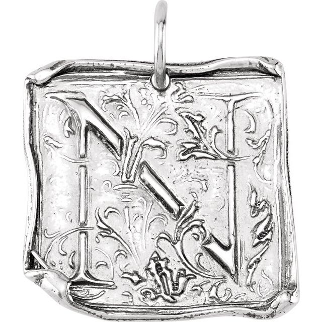 Sterling Silver Posh Mommy® Initial N Vintage-Inspired Pendant