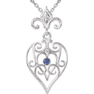 Sterling Silver Natural Blue Sapphire & .02 CTW Natural Diamond 18" Necklace
