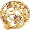 14K Yellow Pink Tourmaline and Peridot Floral Inspired Ring Size 7 Ref 4350983