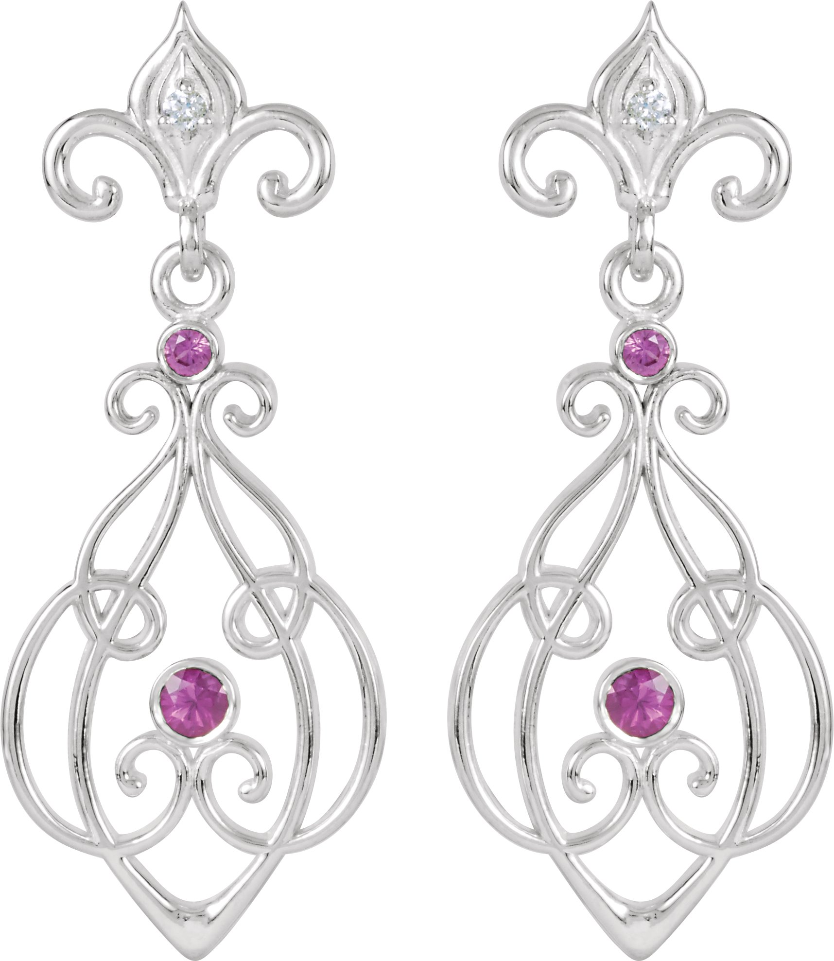 Sterling Silver with 14K White Post Ruby and .025 CTW Diamond Earrings Ref 4929552