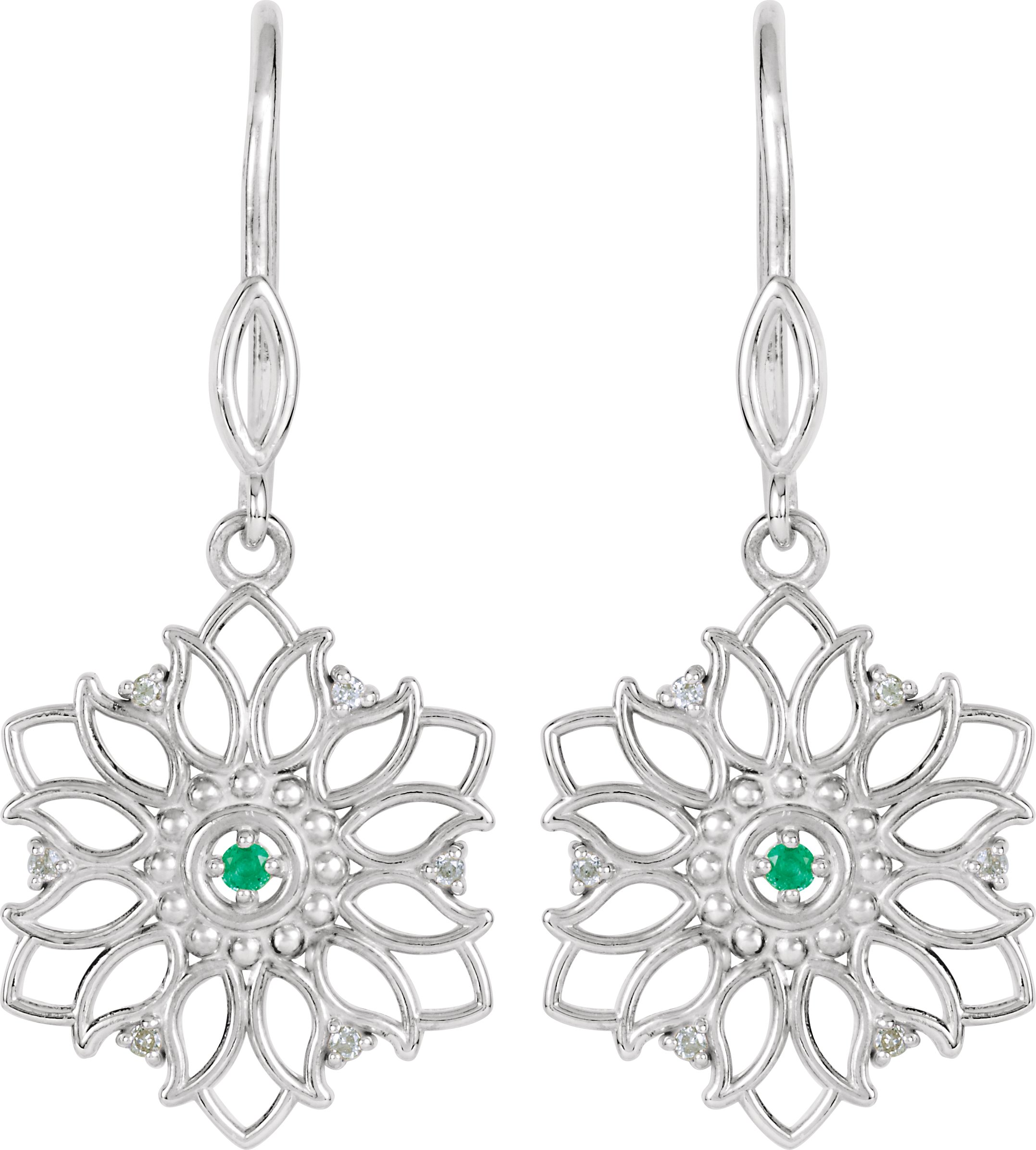 Alternative view of Natural Emerald And .06 CTW Natural Diamond Dangle Earrings – Sterling Silver