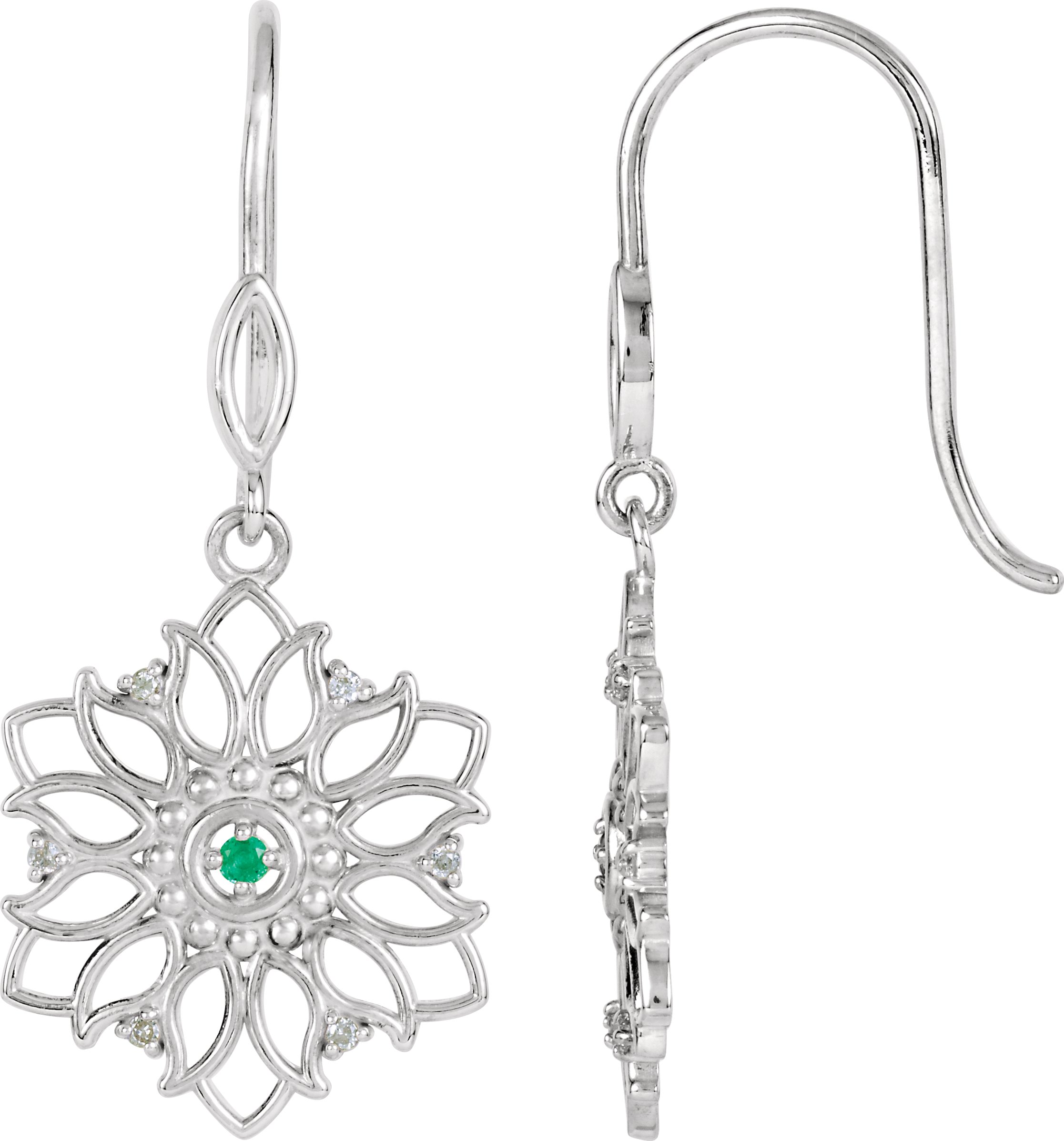 Natural Emerald And .06 CTW Natural Diamond Dangle Earrings – Sterling Silver