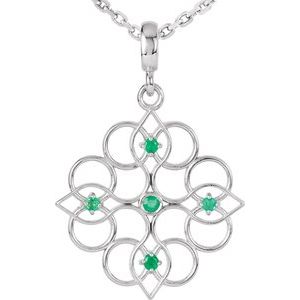 Sterling Silver Natural Emerald 18" Necklace