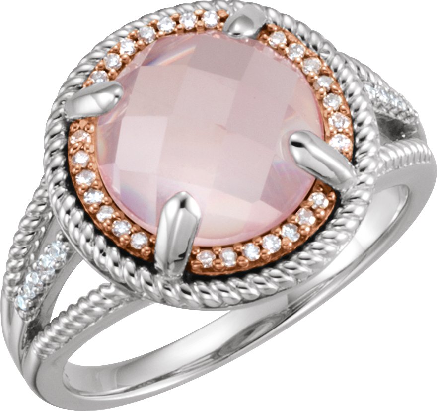 14K Rose Gold-Plated Sterling Silver Rose Quartz & 1/8 CTW Diamond Ring  