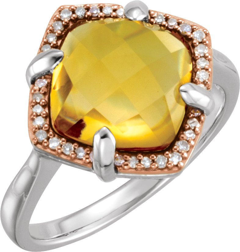 14K Rose Gold-Plated Sterling Silver Citrine & 1/8 CTW Diamond Ring Size 6  