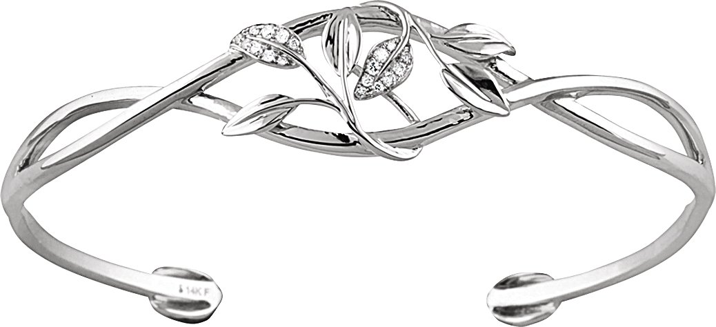 14K White .05 CTW Natural Diamond Floral Cuff 6" Bracelet