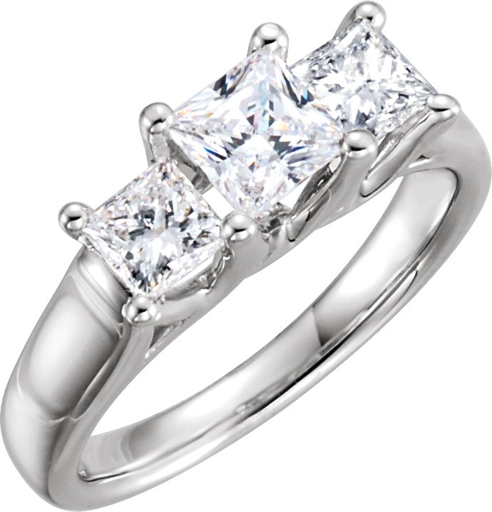 Platinum 3 Stone Princess Cut Diamond Ring .88 CTW Ref 800770