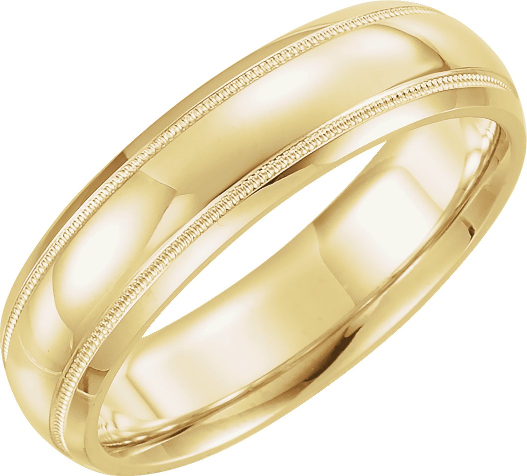 14K Yellow 6 mm Half Round Band with Milgrain Size 10