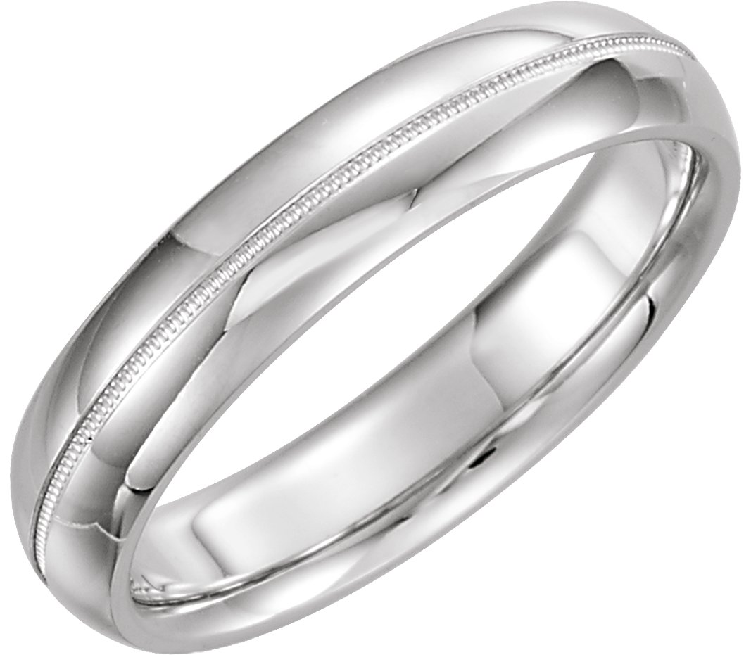 14K White 5 mm Half Round Band with Milgrain Center Size 8