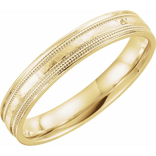 14K Yellow 4 mm Flat Comfort-Fit Band with Milgrain & Hammer Finish Size 12
