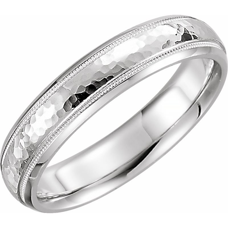 Milgrain Edge Comfort-Fit Half Round Band with Hammer Finish