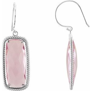 Sterling Silver Cushion Rose Quartz Rope-Styled Dangle Earrings