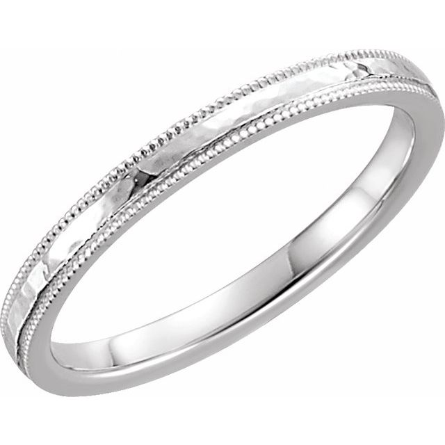 Platinum 2 mm Flat Band with Hammered Texture & Milgrain Size 7